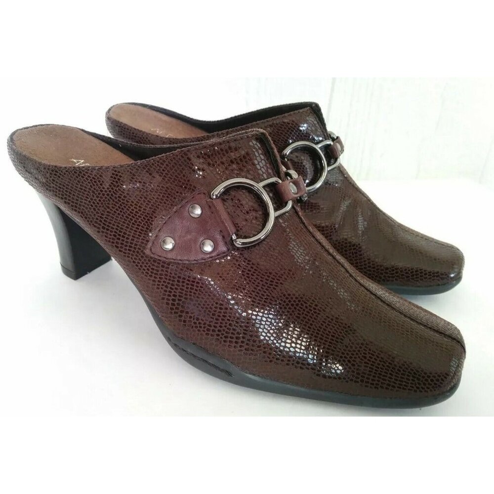Aerosoles Cinch Worm Women's Brown Vegan Mules Slip On High Heels Sandals 7.5 B
